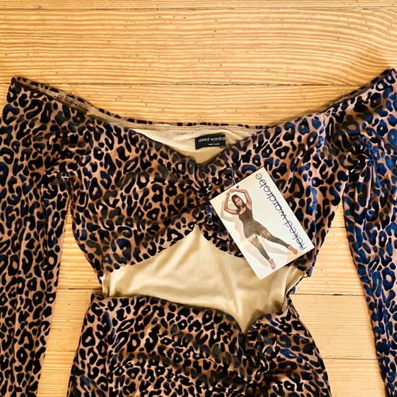 NWT Naked Wardrobe Leopard Long Sleeve Cutout Mini Dress Size Large - Picture 6 of 9